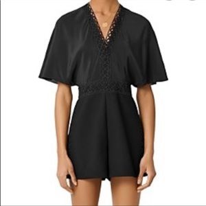 Maje Idelle Lace Trim Short Sleeve 100% Silk Romper Black. Lining 100% Polyester